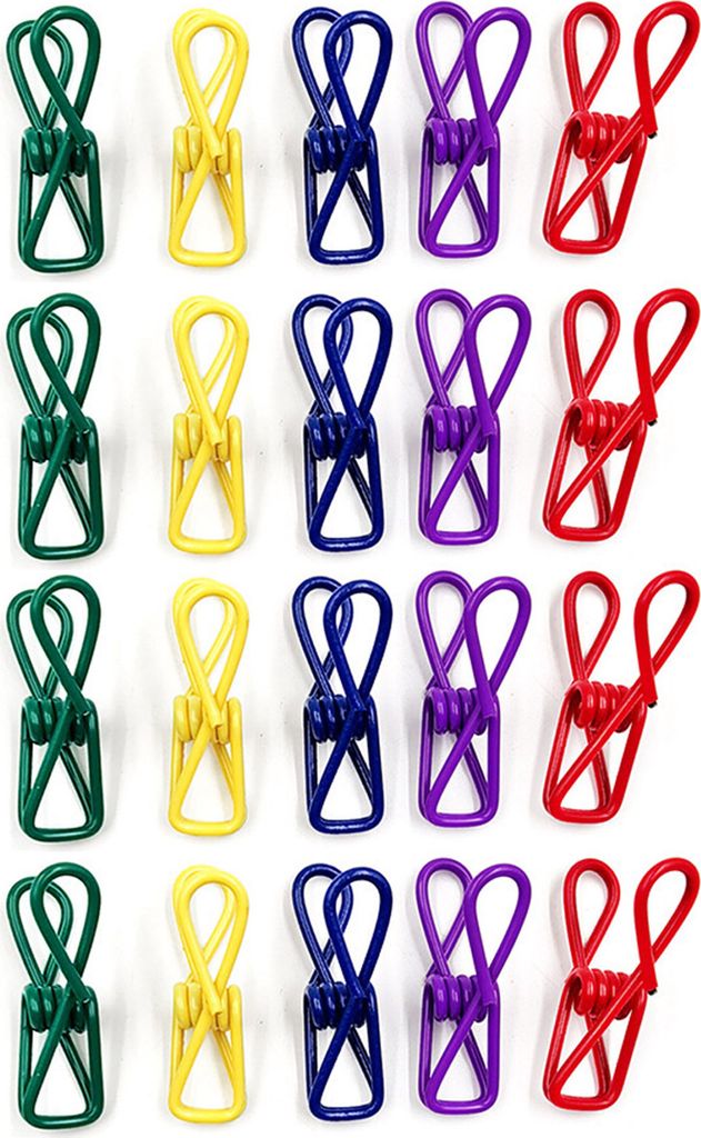 20 Stück Wäschetrockner-Sicherungsklammern aus Edelstahl, mehrfarbig, Chip-Clips, hochfeste Klammern für Lebensmittelverpackungen, Wäscheklamme...