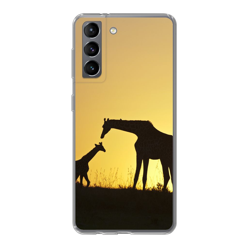 MuchoWow Handyhülle Schutzhülle Hülle für Samsung Galaxy S21 Giraffe - Scherenschnitt - Kalb Silikon Softcase Handy Hülle - Softcase