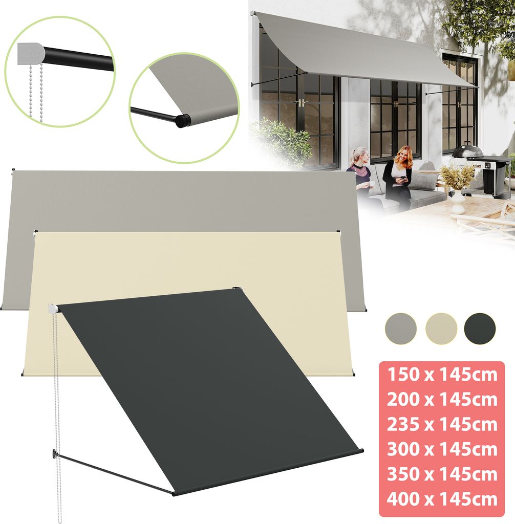 UISEBRT Fallarmmarkise 150x145 cm Anthrazit – Wandmontierte Balkonmarkise mit robustem Aluminiumrahmen & wasserabweisendem Stoff, ideal für Fens...