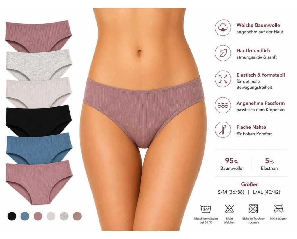 6er Set Damen Slips Baumwolle Unterhosen weich elastischer Produktbild 
