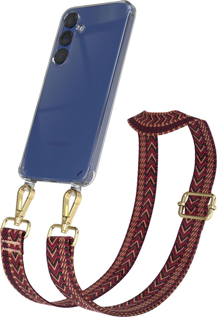 Samsung Galaxy S25 Plus / S24 Plus Chain Eyelets Slim Neck Strap Set Zig Zag hot Pink - Blue 5 Metall Gold