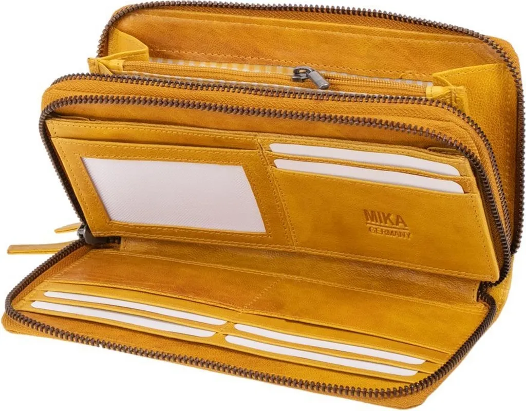 Portefeuille MIKA en cuir gris-marron avec compartiments multifonctions - 9