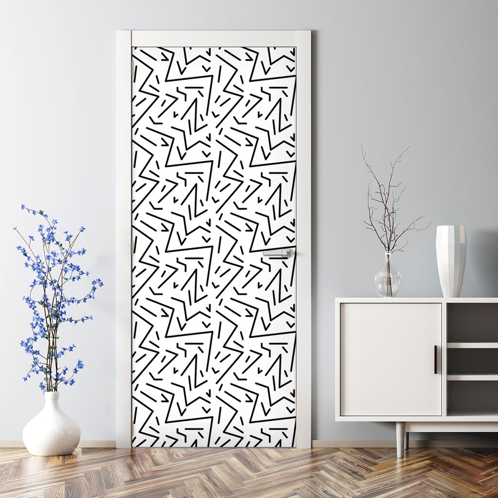 Dekorative Türposter selbstklebend Wandaufkleber Türaufkleber Memphis Schwarz-Weiß 85 x 200 cm