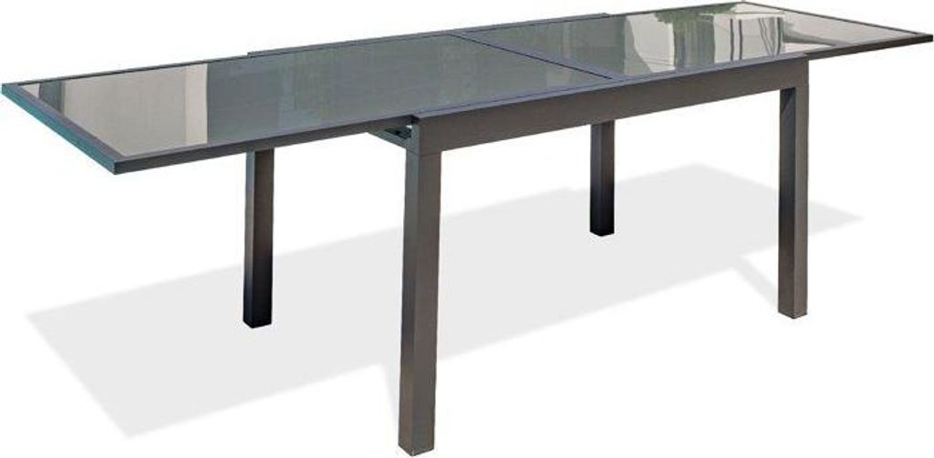 Gartentisch ausziehbar, Anthrazitgrau Aluminium Glasplatte, 135/270 x 90 cm, Tolede
