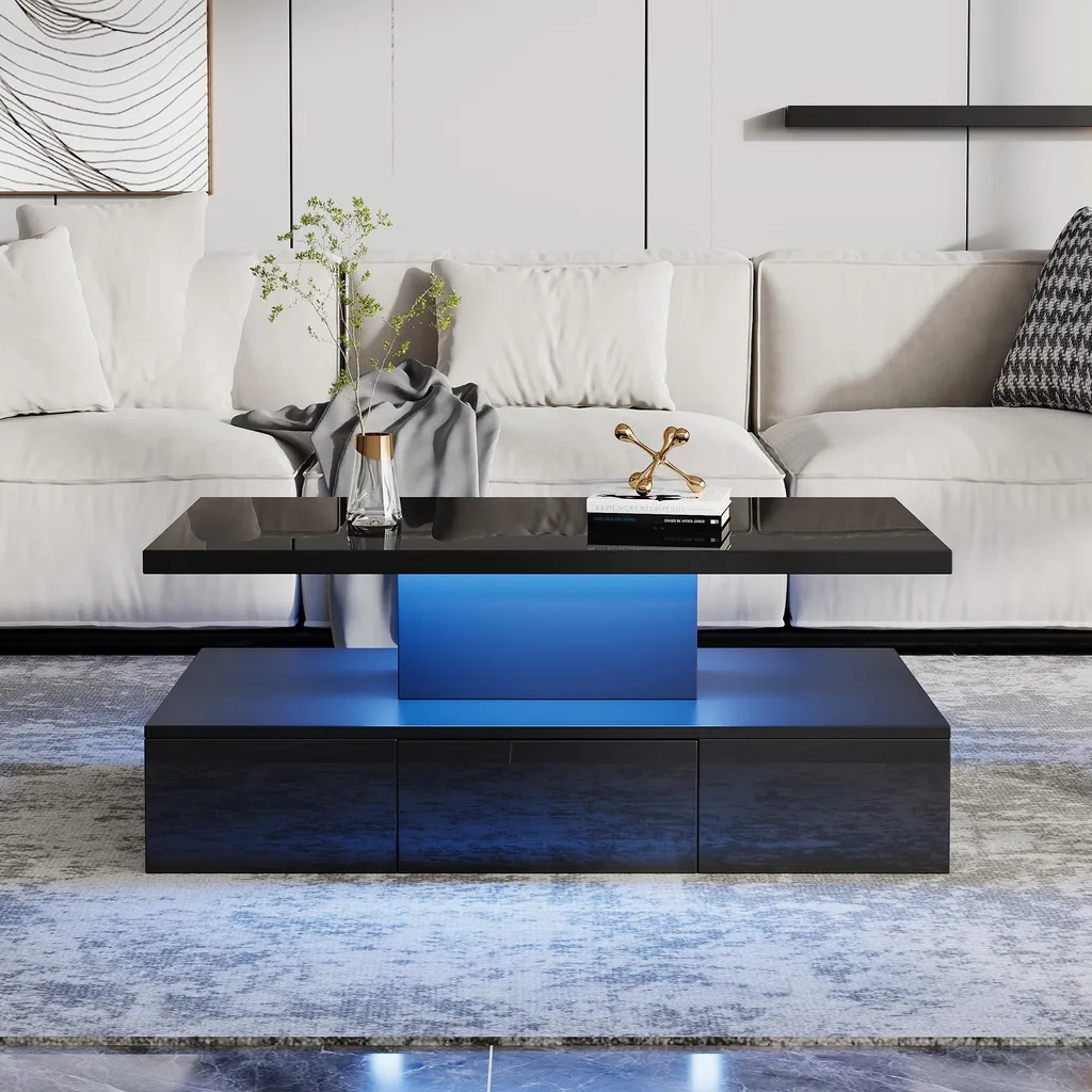 Tavolino Rettangolare Sweiko LED Nero High Gloss | Eleganza Minimal