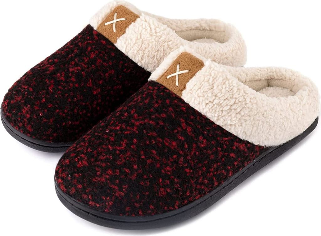 ASKSA Herren Plüsch Hausschuhe Weiche Rutschfeste Sohle Memory Schaum Bequem Slippers, Rot, Größe: 44-45(11-12)