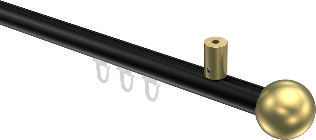 Interdeco Innenlaufstange / Gardinenstange mit Innenlauf Schwarz / Messing-Optik, Typ Sonius Luino (Kugel) Deckenmontage, 20 mm Ø 1-läufig, 100 cm