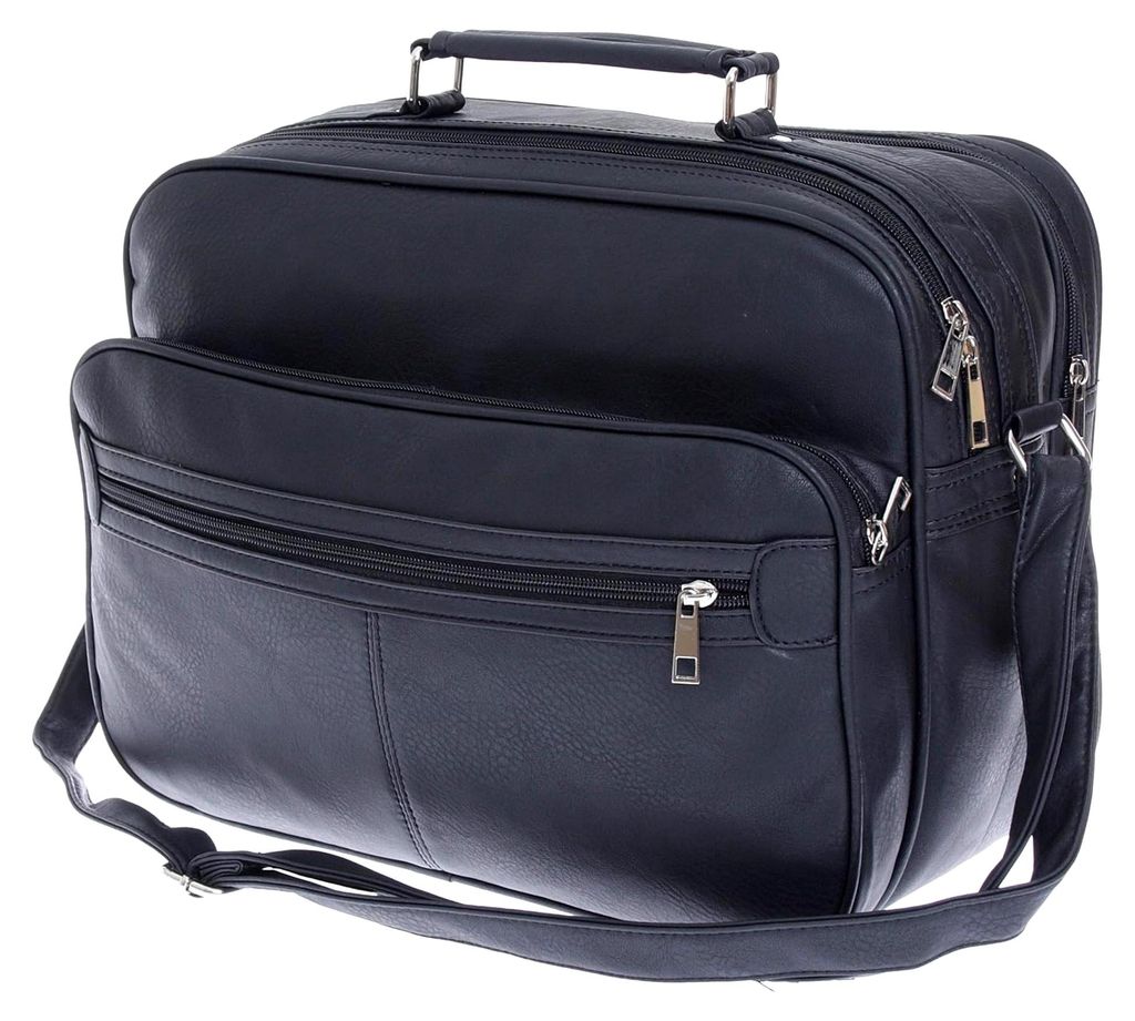 Messenger Bag XL Arbeitstasche, Herren Umhängetasche, Reisetasche, Lederoptik schwarz Querformat
