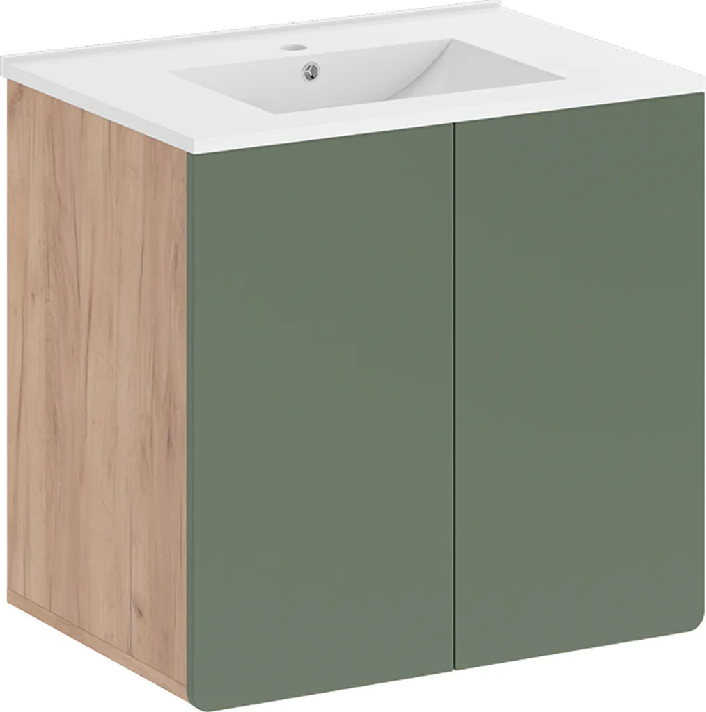 Meuble sous vasque Izan Vicco bicolore Vert et Chêne pour salle de bain chic