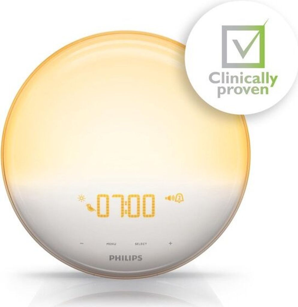 Philips SmartSleep Wake-up Light – Nachttischlampe & Wecker, Farbige Sonnenaufgangssimulation, 20 Helligkeitseinstellungen, 6 natürliche Wecktö...