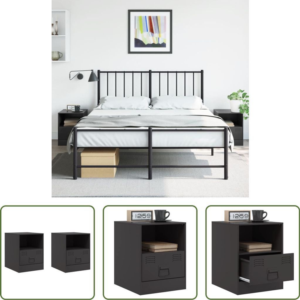 The Living Store Nachttische 2 Stk. Schwarz 34,5x39x44 cm Stahl