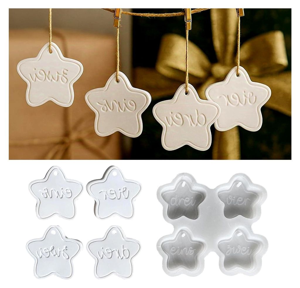 Silikonformen Gießformen Weihnachten, 4 Stück Stern Silikonform für Anhänger