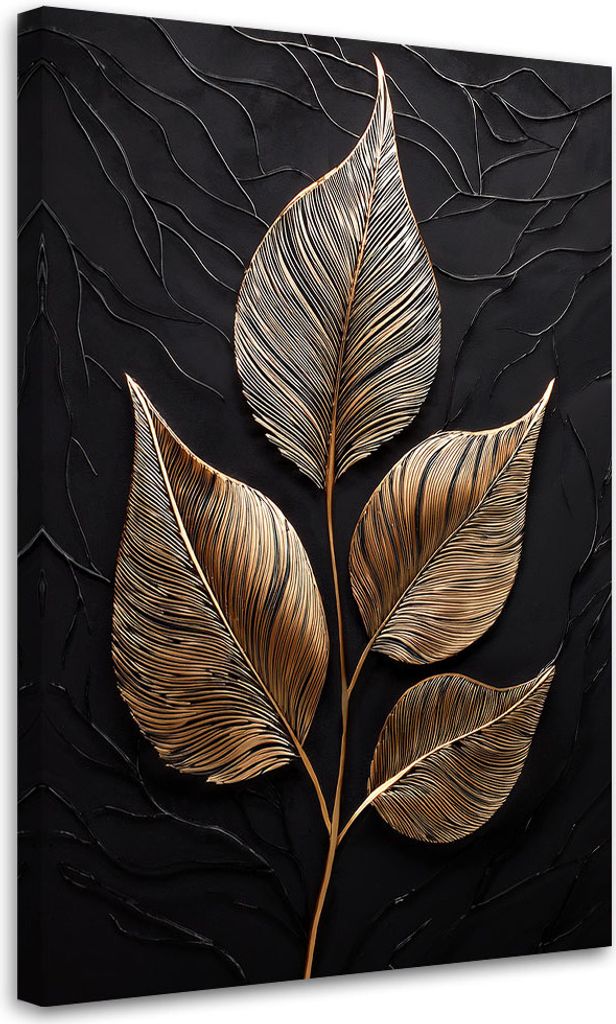 Leinwandbild Blätter Glamour Minimalismus 60x90 Feeby Grau bild für die wand bereit zum aufhängen