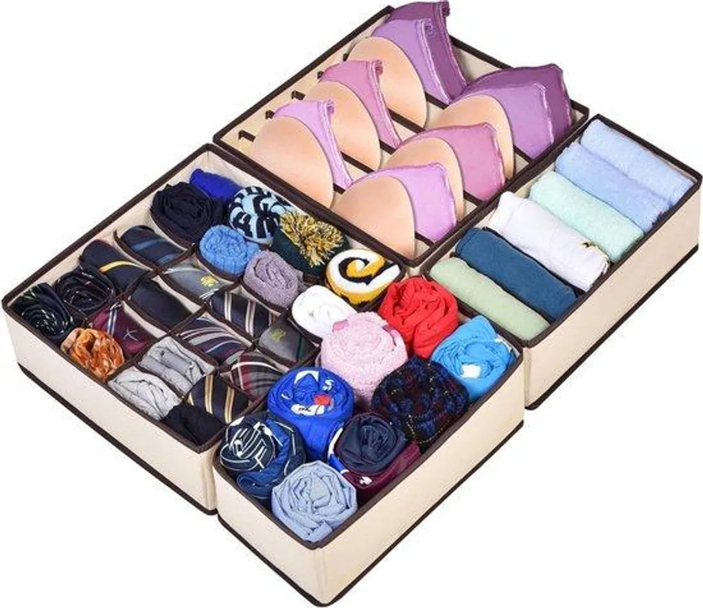 Organisateur de dressing lot de 4 boîtes de rangement grises en tissu