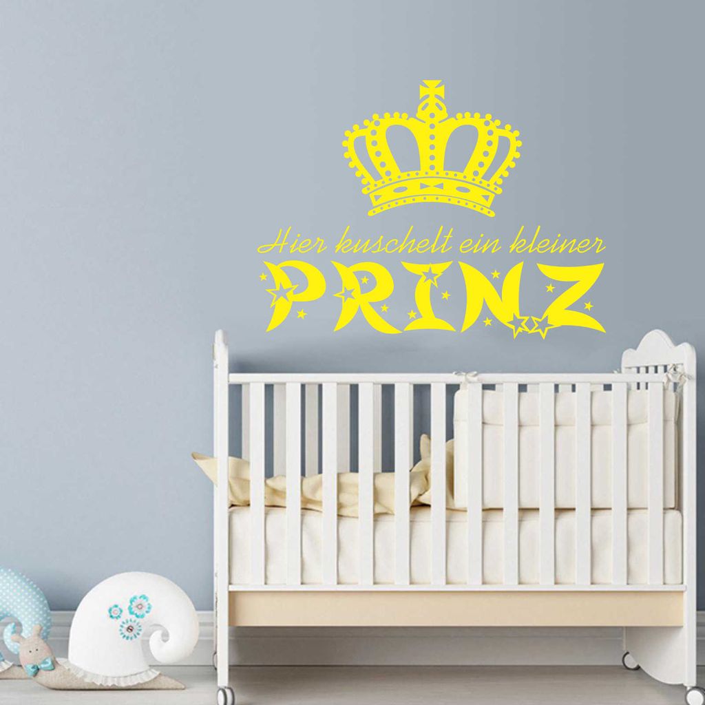 Wandtattoo - Wandaufkleber - Wandtattoo "Kuschel Prinz" - 70cm x 53cm gelb - Dekoration Küche Wohnzimmer Wand