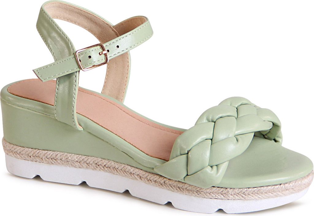 topschuhe24 2431 Damen Keilabsatz Sandalen Riemchen Sandaletten , Farbe:Grün, Größe:38 EU