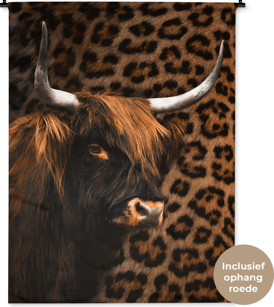 MuchoWow Wandteppich Wandbehang Schottisches Hochlandrind - Pantherdruck - Fell 120x160 cm Tapisserie Dekoration Wandtuch - Wohnzimmer - Moderne