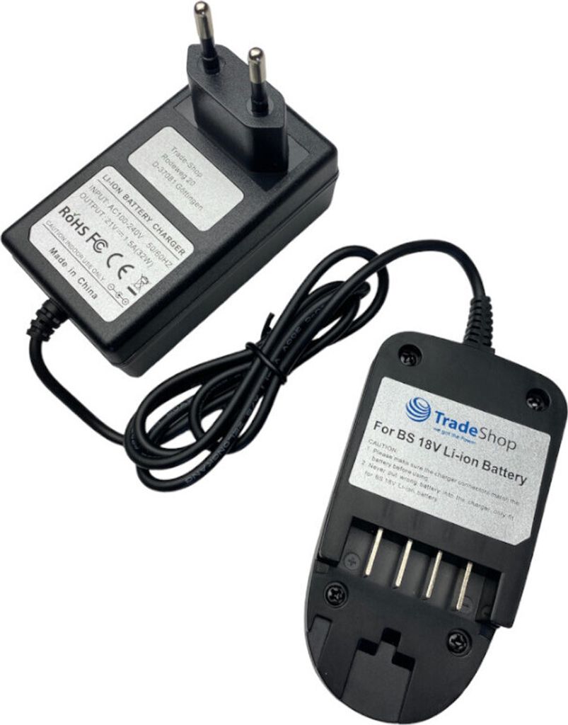 Trade-Shop Akku-Ladegerät inkl. Netzteil kompatibel mit Bosch UniversalChainPole 18, UniversalGrassCut 18, UniversalGrassCut 18-26, UniversalVac 18