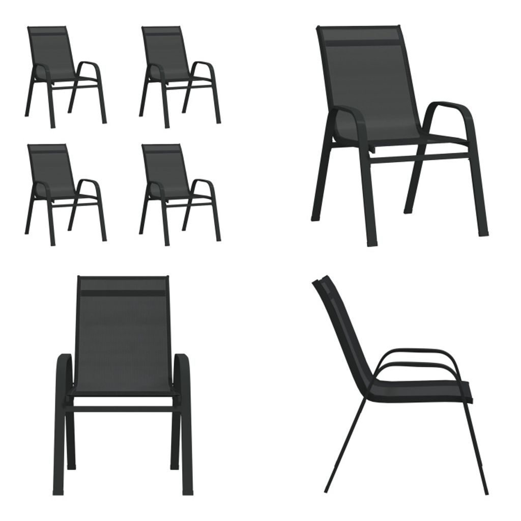 vidaXL Stapelbare Gartenstühle 4 Stk. Schwarz Textilene - Stapelbarer Gartenstuhl - Stapelbare Stühle - Gartenmöbel - Gartenstuhl