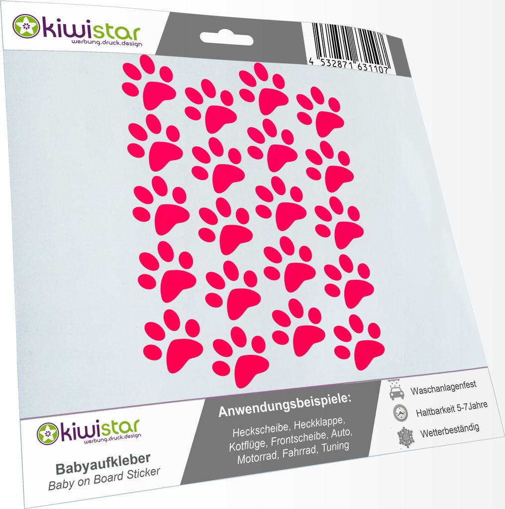 Bogengröße A3 - Tatzen - Pfote - Aufkleber- Hund - Katze IN 15 Farben - Neon + Chrom! Sticker Aufkleber