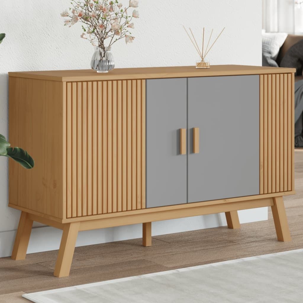 Design Sideboard OLDEN Grau und Braun 114x43x73,5 cm Massivholz Kiefer, Kommoden 2024 Neu