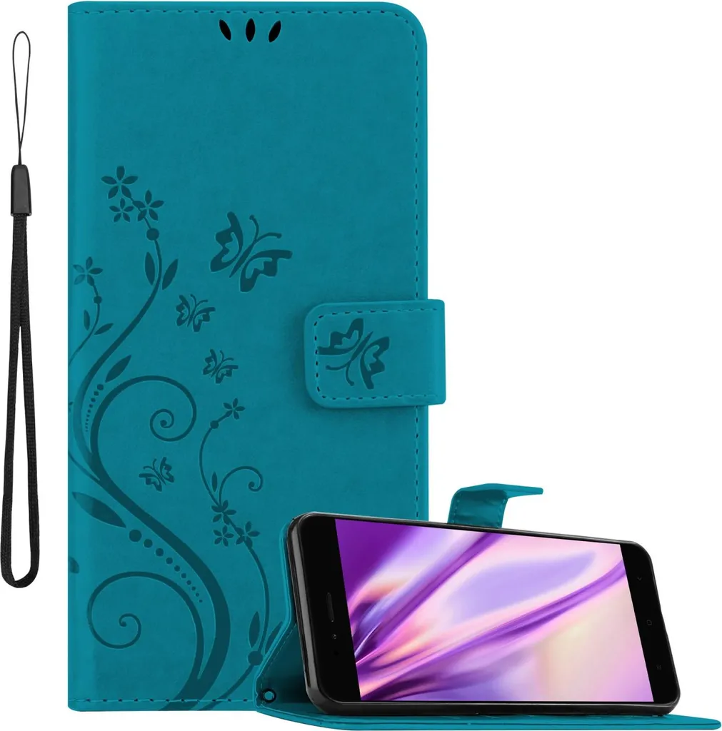 Cadorabo Custodia per Xiaomi Mi A1 / Mi 5X Copertura protettiva in blu Copertura protettiva Custodia per telefono cellulare Custodia Fiori Custodia