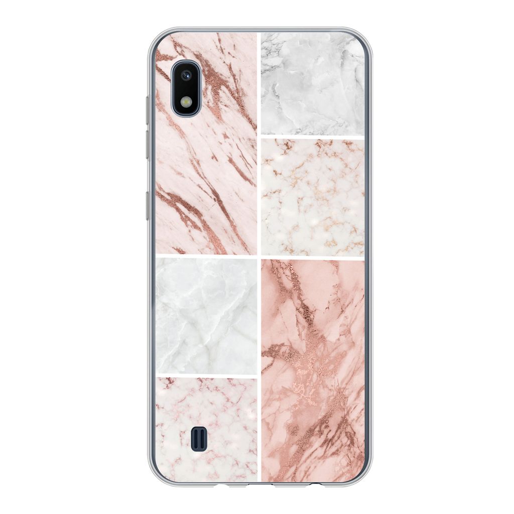 MuchoWow Handyhülle Schutzhülle Hülle für Samsung Galaxy A10 Marmor - Weiß - Rosa Silikon Softcase Handy Hülle - Schutzhülle