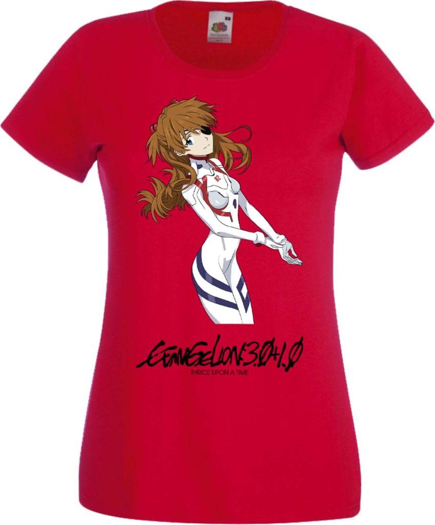 Damen T-Shirt Manga Anime Evangelion Asuka Langley Soryu Evangelion Asuka, Lady XS / Rot