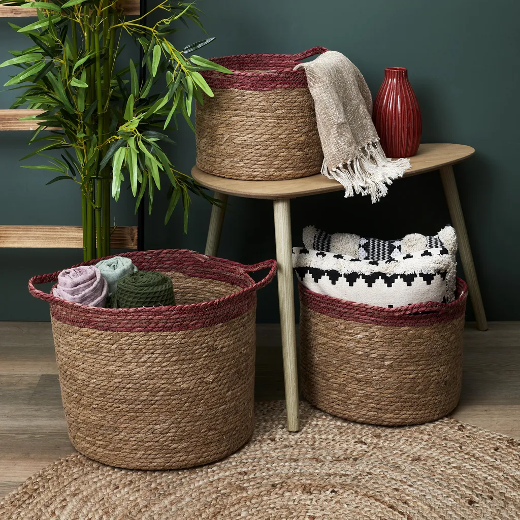 Panier tressé bicolore x3 - Lot de corbeilles de rangement en osier naturel