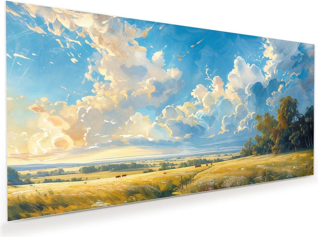 Glasbild 80x40cm in XXL für Wohnzimmer, Schlafzimmer Motiv Landschaft mit Wolken