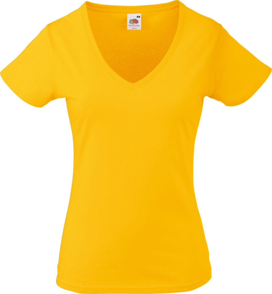Fruit Of The Loom Lady-Fit Valueweight Damen T-Shirt, V-Ausschnitt BC1361 (L) (Sonnenblumengelb)