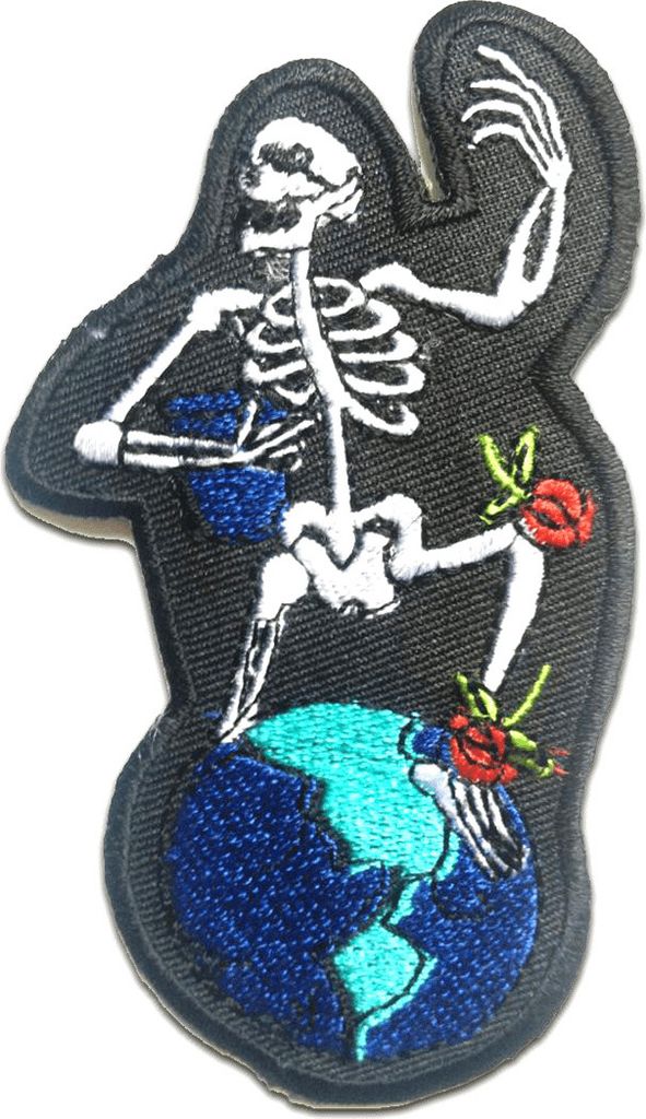 Saufendes Skelett Biker - Aufnäher, Bügelbild, Aufbügler, Applikationen, Patches, Flicken, Zum Aufbügeln, Größe: 5.5 x 10.0 cm