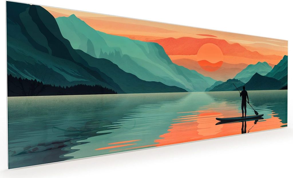 Küchenrückwand Spritzschutz Glas mit Motiv Sonnenuntergang Paddler 40 x 40 cm