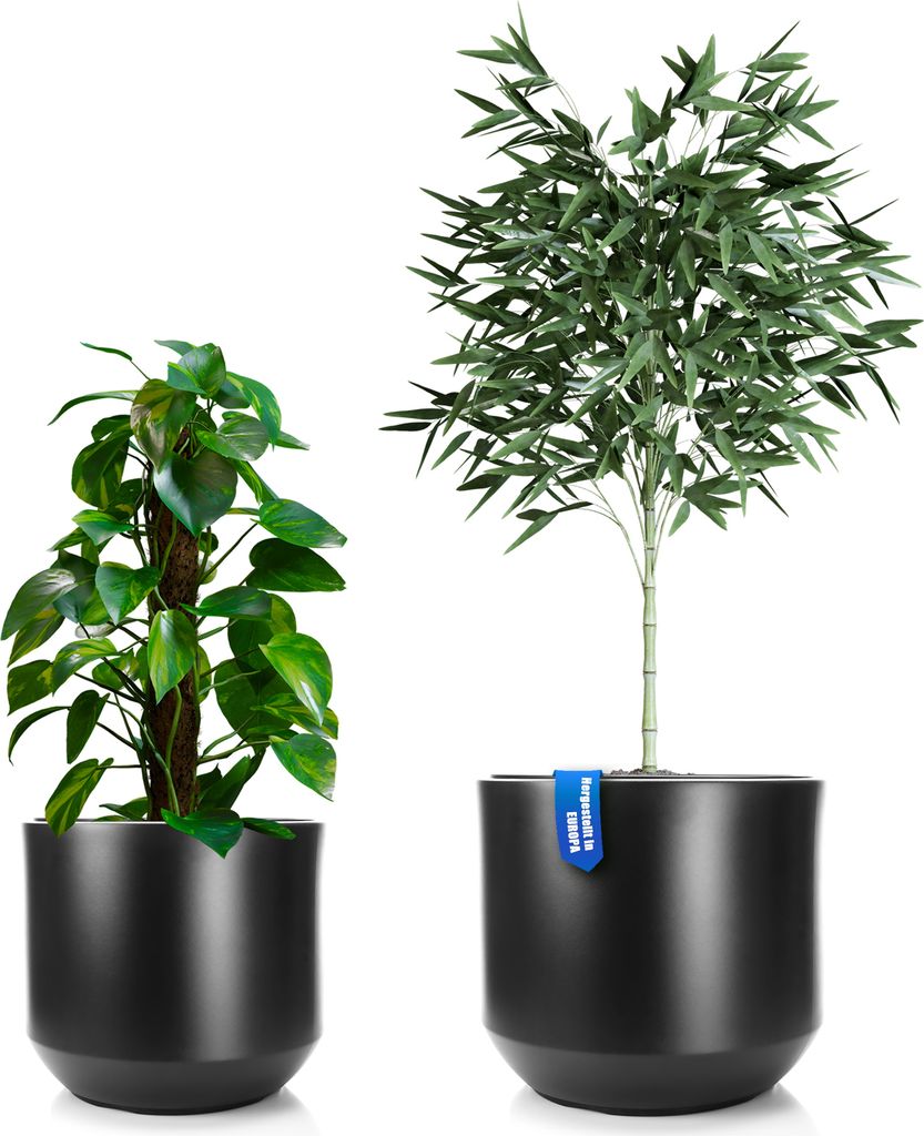 BigDean 2er Set Blumentopf ø 40 + 46 cm anthrazit mit herausnehmbaren Innentopf - wetterfester Blumenkübel aus bruchsicherem Kunststoff - Pflanzk...