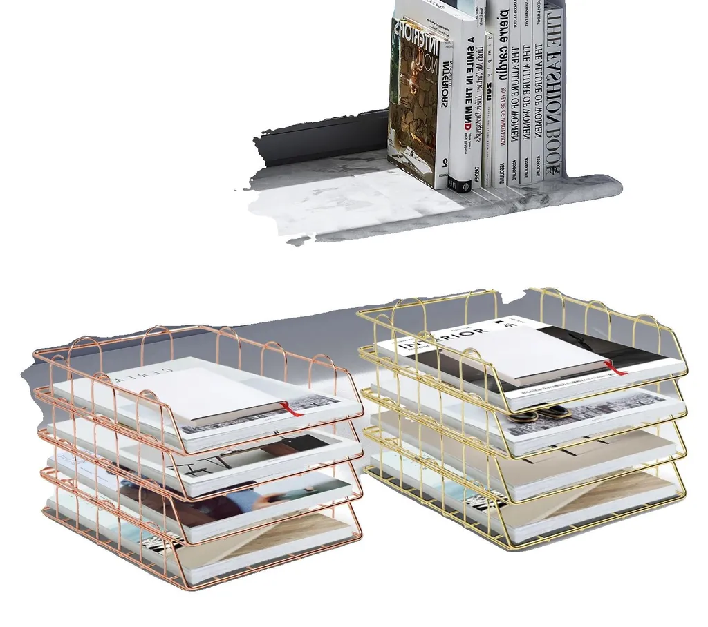 Organisateur de bureau doré empilable pour rangement documents et tri A4