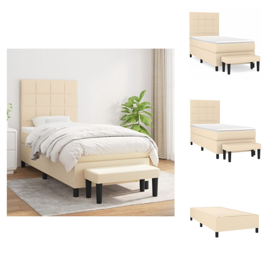 vidaXL Boxspringbett mit Matratze Creme 90x200 cm Stoff - Betten & Bettgestelle