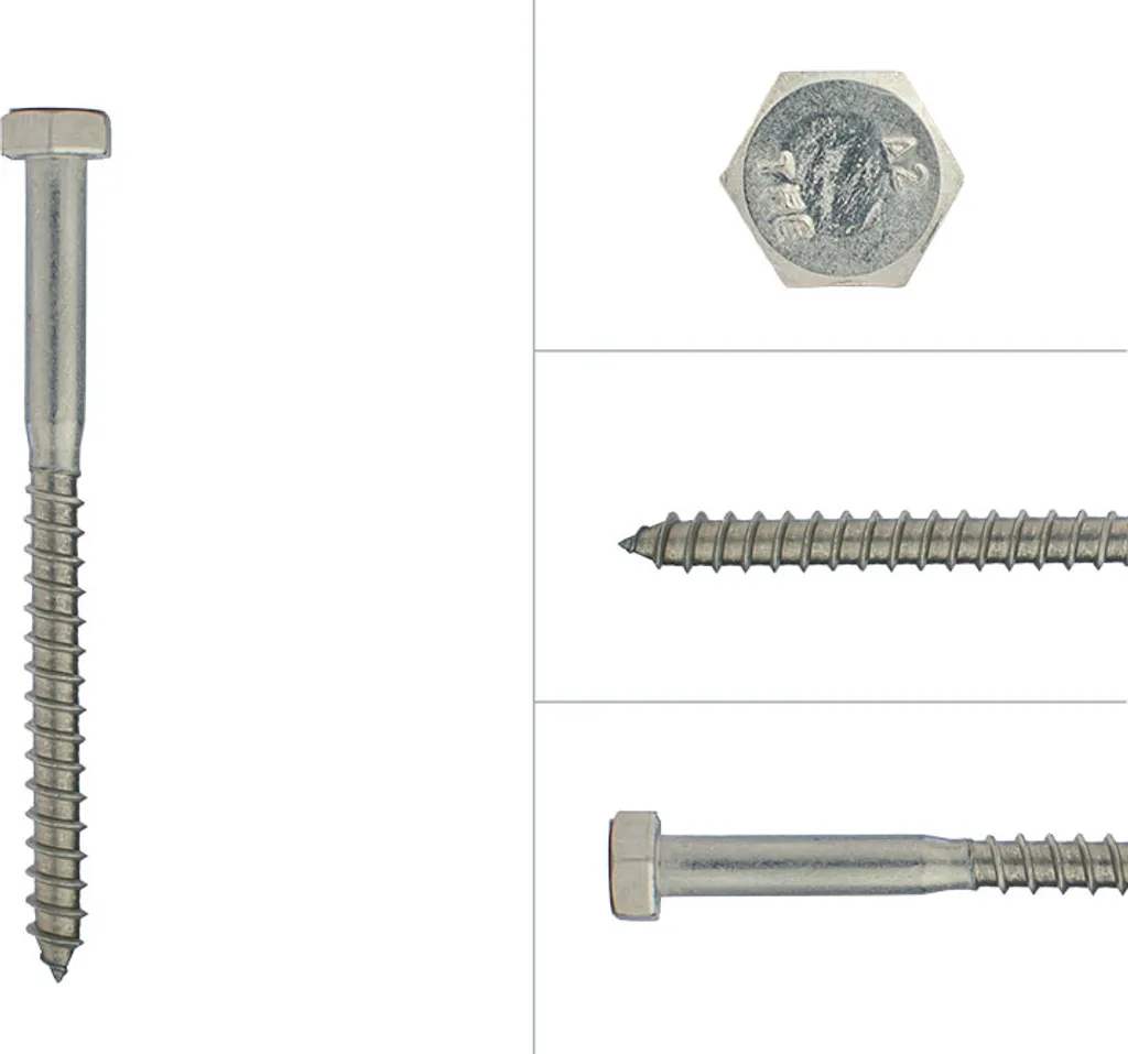 Tirefonds hexagonaux bois 8x100 mm inox A2 - Fixations charpente x100