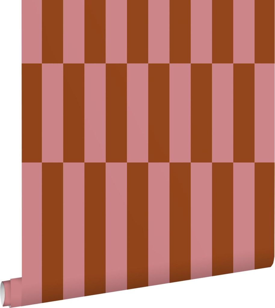 ESTAhome Tapete Streifen Rosa und Terrakotta 53 cm x 10.05 m