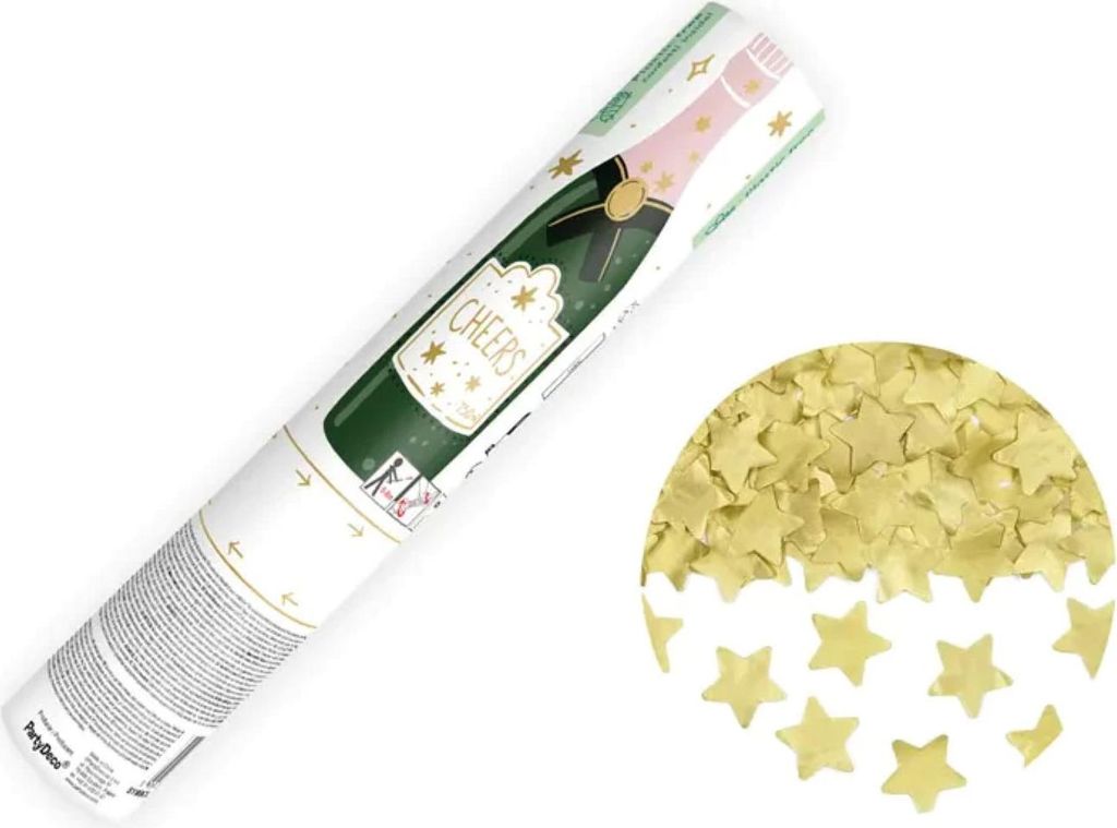 Konfettishooter 20 cm | Sterne Gold