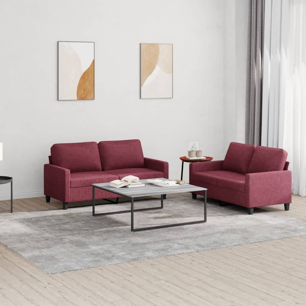 "im Angebot" 2-tlg. Sofagarnitur - Sofa-Set - Couchgarnitur - mit Kissen Weinrot Stoff - Klassische Sofas CC8855