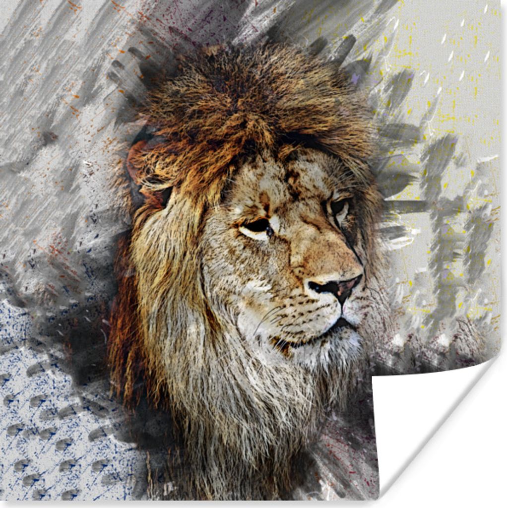 MuchoWow Poster Löwe - Muster - Farben 50x50 cm - Wohnzimmerdekoration