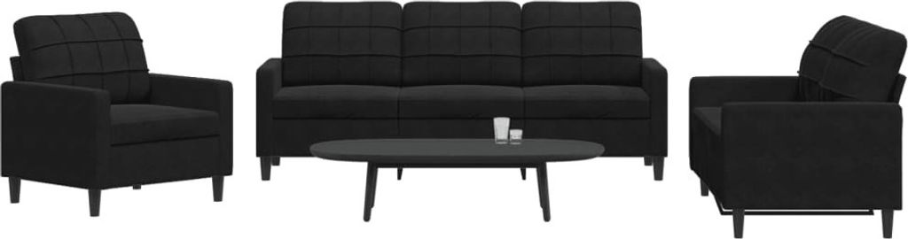 Maison Exclusive - 3-tlg. Sofagarnitur mit Kissen Schwarz Samt