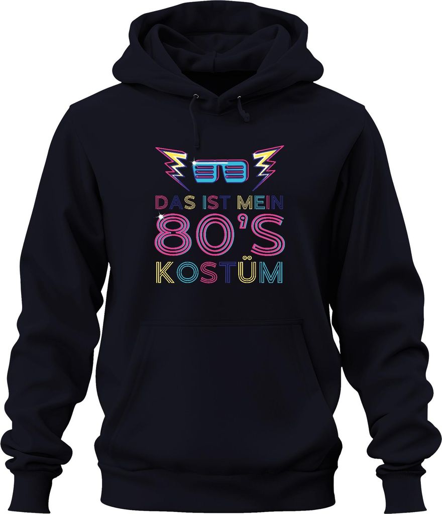MEIN 80'S KOSTÜM 80er Jahre Retro Neon Party Karneval Brille Uni Hoodie Kapuzenpullover, Navy, 3XL