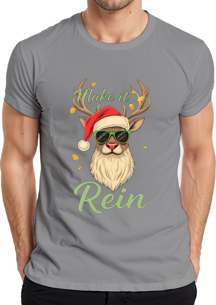 Make it Rein Rentier Sonnenbrille Weihnachten lustig Geschenk Herren T-Shirt, Grau, 3XL
