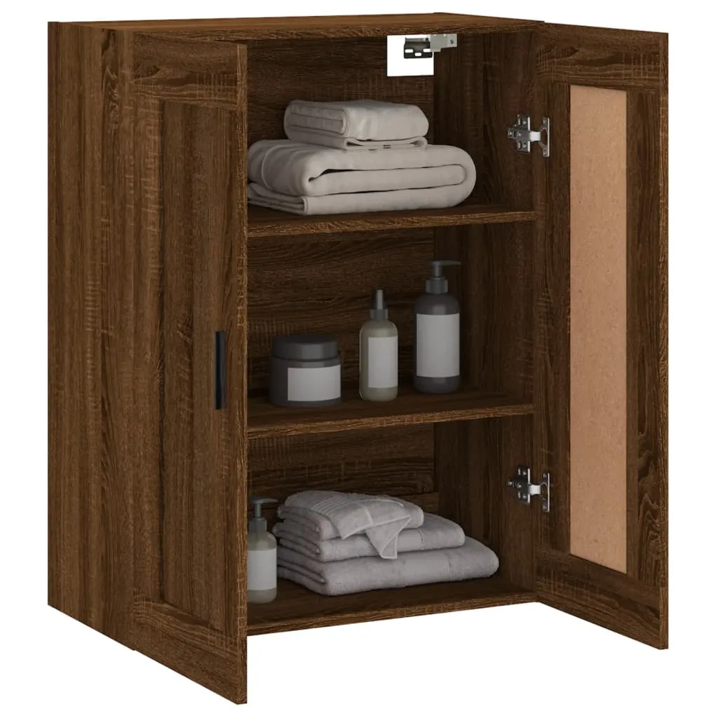Meuble de rangement mural marron aspect chêne 90 cm en bois robuste - 12
