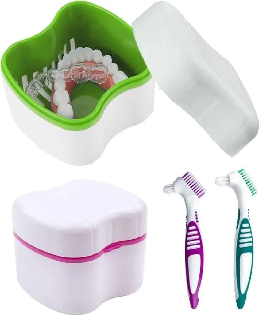 Kit d'Entretien Prothèse Dentaire : Gobelet de Trempage et Brosse de Soin