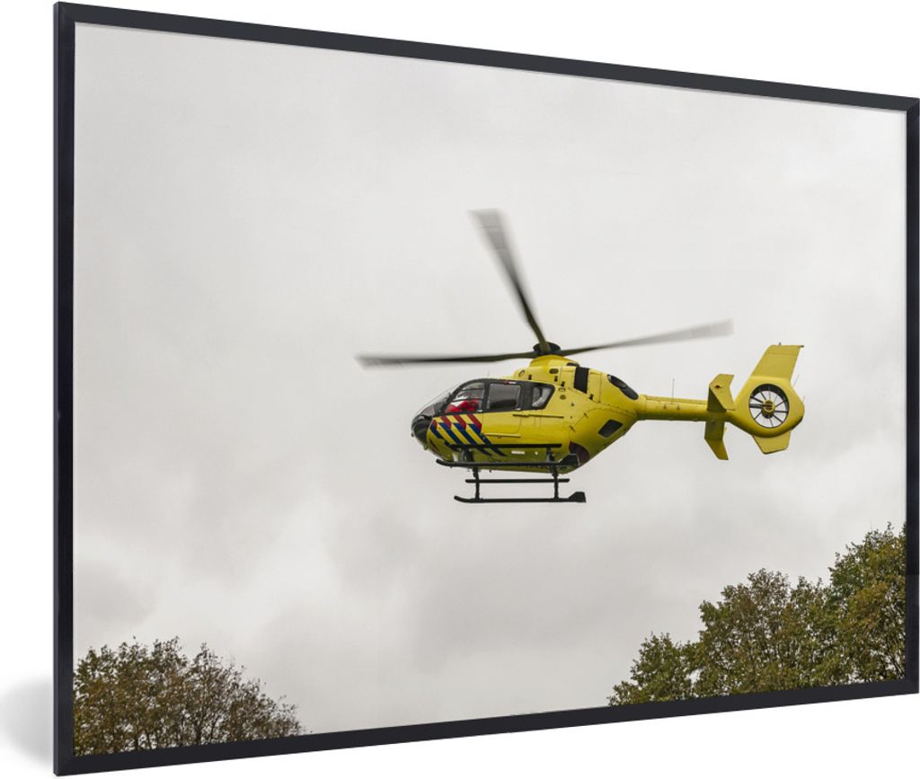 MuchoWow Gerahmtes Poster Gelber Trauma-Hubschrauber 90x60 cm - Poster mit Schwarzem Bilderrahmen Wandposter Rahmen Foto Bilder - Fotorahmen - Fo...