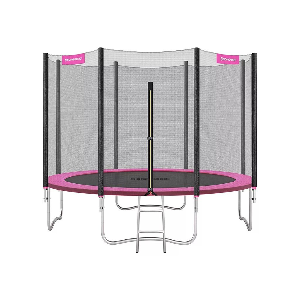 In And OutdoorMatch Trampolin Lela – 366 cm – mit Sicherheitsnetz & Leiter – Rosa – Rund – Garten – bis 150 kg belastbar