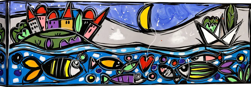 Toile Wallas Colored Fishes 100x35 cm aux Couleurs Vives et Éclatantes