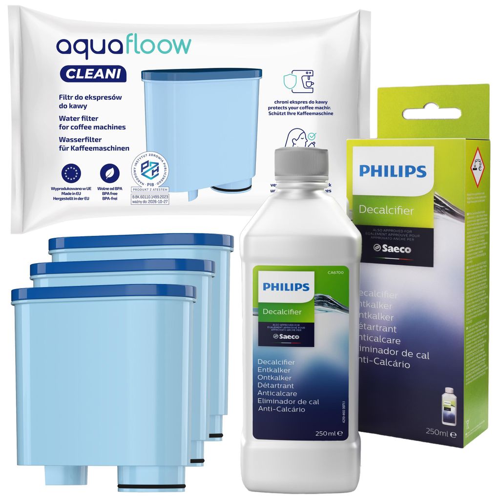 AquaFloow Set – 3x Wasserfilter + Philips Entkalker CA6700 Produktbild 